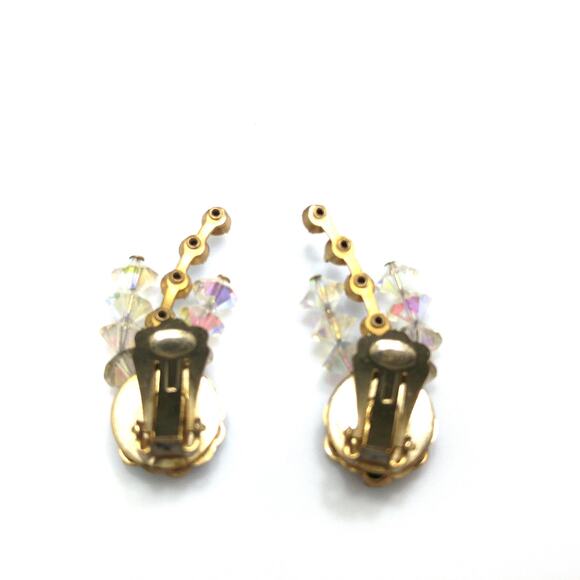 1950s Red Aurora Borealis Crystal Ear Climber Earrings Vintage Clip On Jewelry - Picture 9 of 10